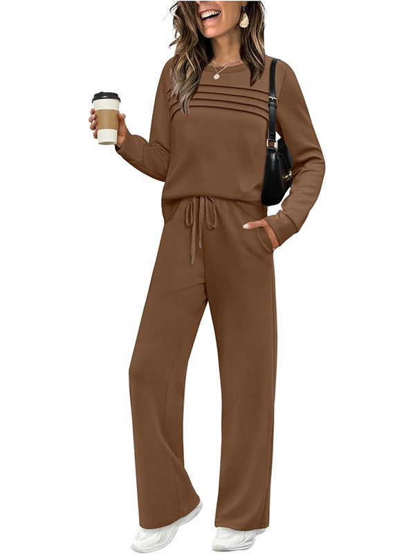 💐Women's Crew Neck Top & Drawstring Pants Set