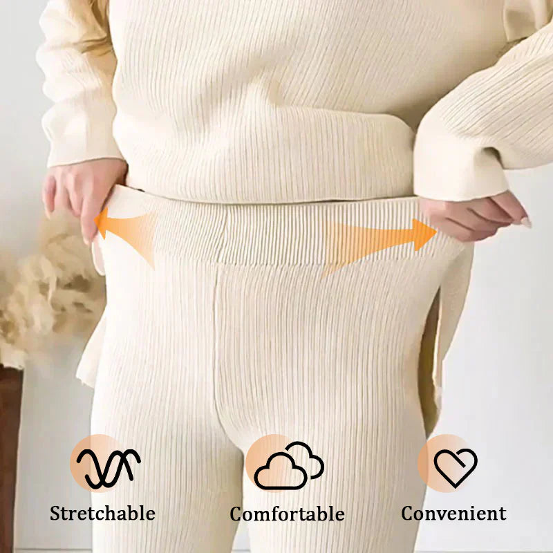 V-Neck Casual Slit Knitted Two-Piece Set