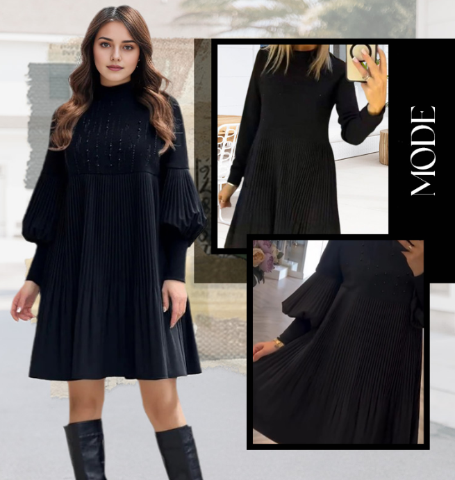 ๐ Women's Plus Size Lantern Sleeve Stand Collar Dress