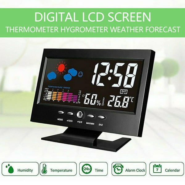 🔥Digital LED Temperature Humidity Monitor Weather Forecast LED Table Alarm Clock