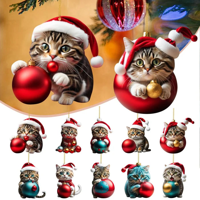 ๐10 Piece ๐ป  Cat Christmas Tree Ornaments. Hanging Cat Ornaments