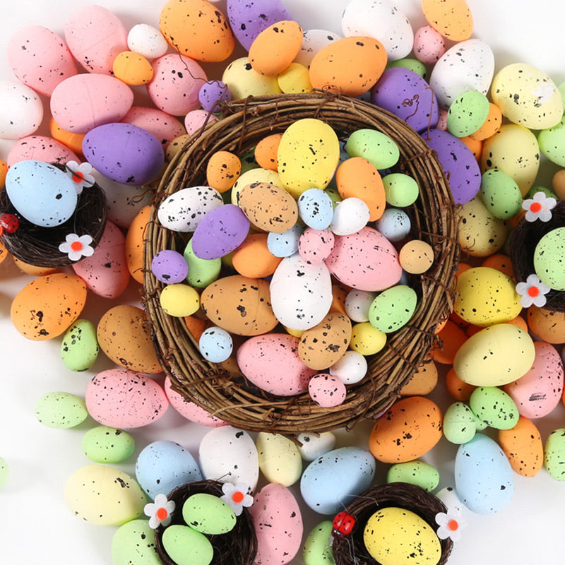 100pcs Easter Colored Foam Simulated Speckled Eggs