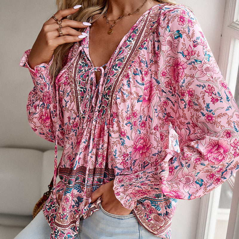 💖Women's Fashion Printed v-Neck Long Sleeve Shirt