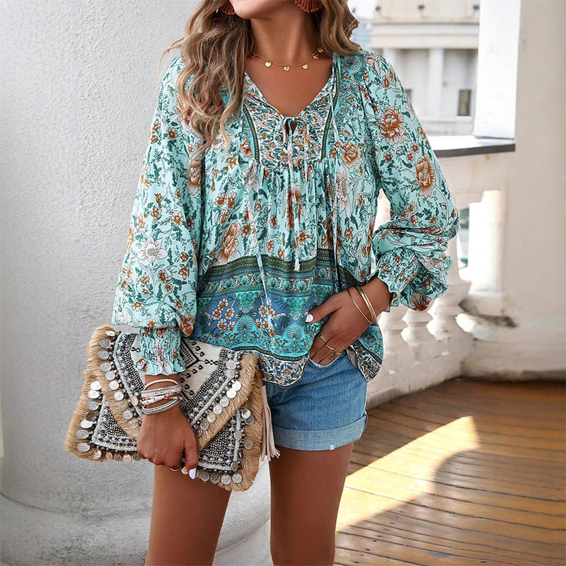 💖Women's Fashion Printed v-Neck Long Sleeve Shirt