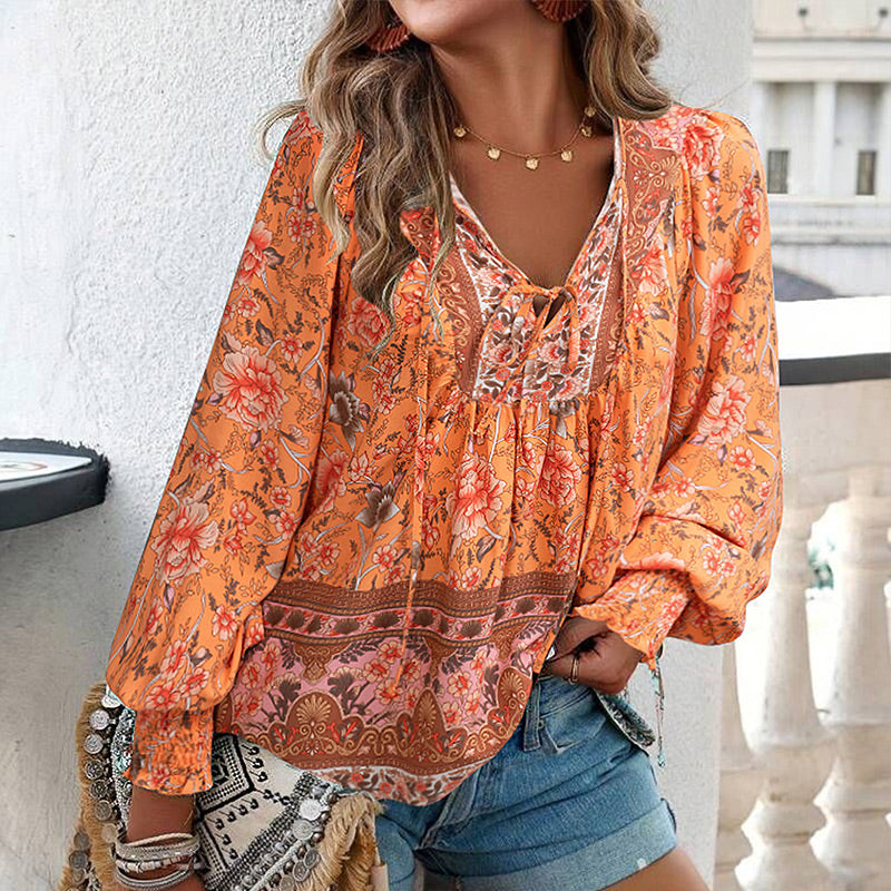 💖Women's Fashion Printed v-Neck Long Sleeve Shirt