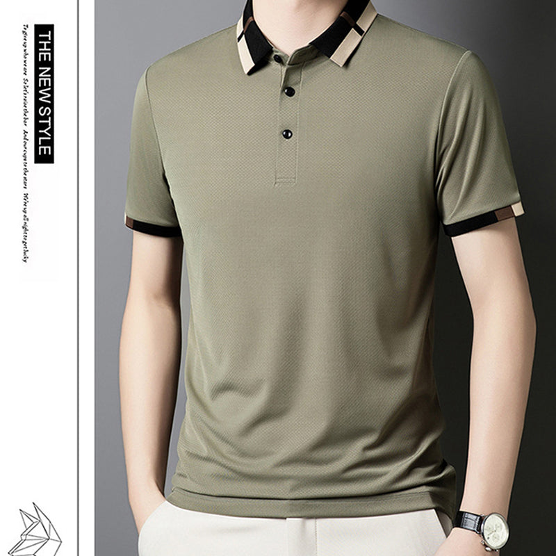 š„Men's Stretch Ice Silk Short Sleeve Lapel T-shirt