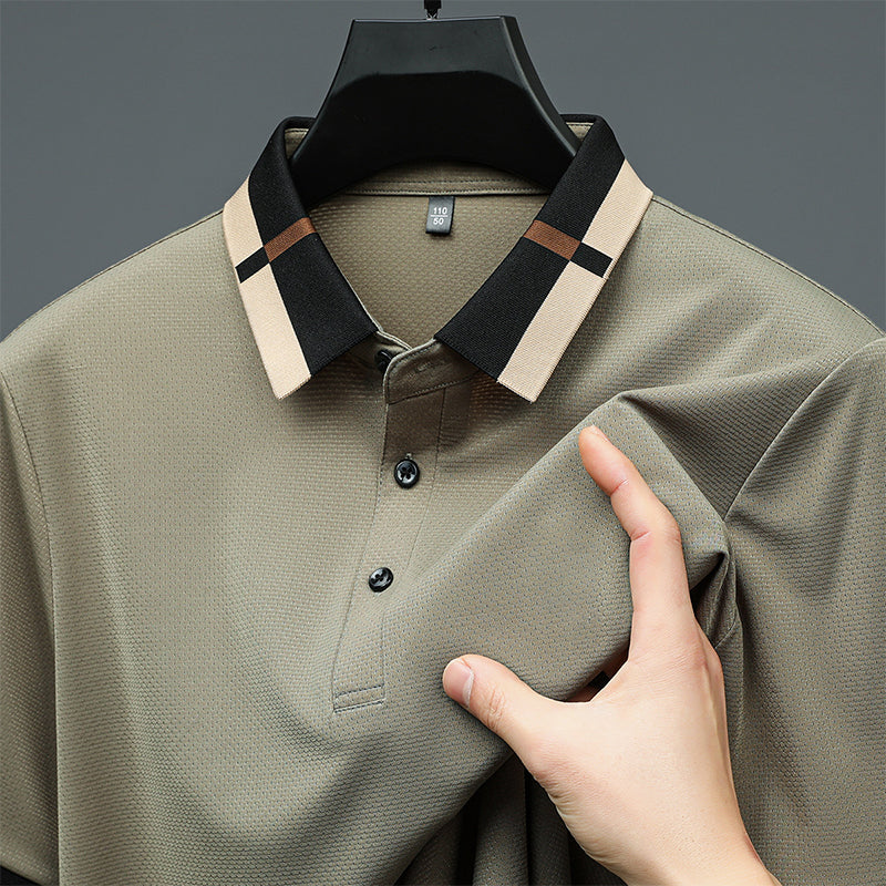 š„Men's Stretch Ice Silk Short Sleeve Lapel T-shirt