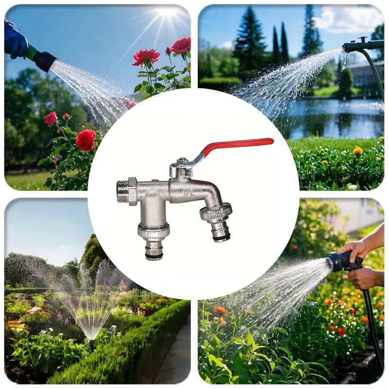 🔥Universal Stainless Steel Double Outlet Garden Water Faucet