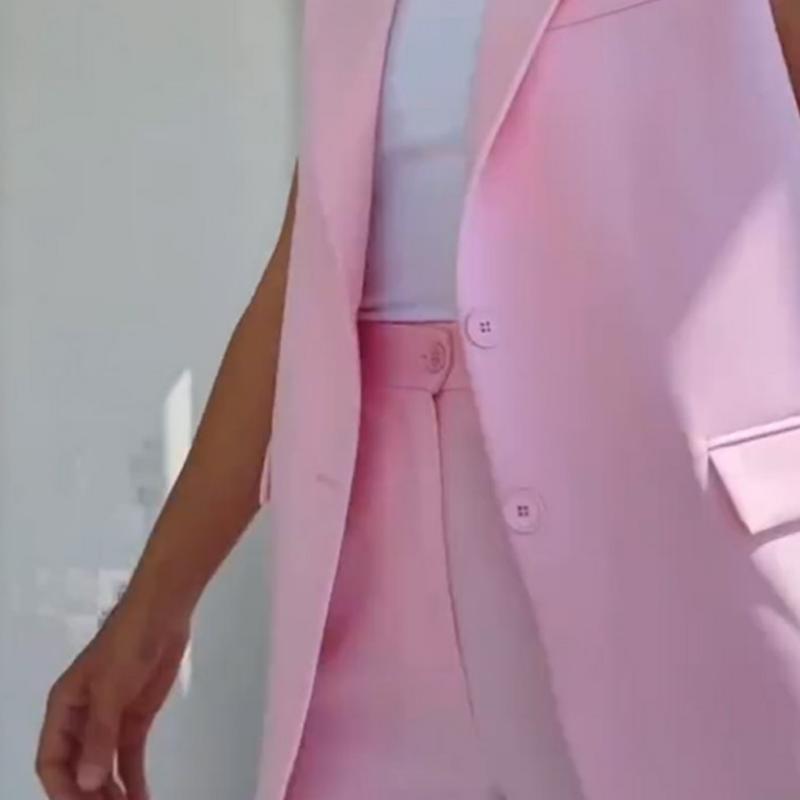 💖Women’s Stylish Sleeveless Blazer & High-Waisted Pants Set