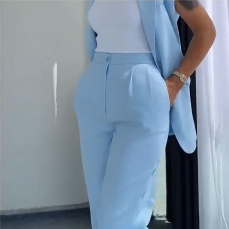 💖Women’s Stylish Sleeveless Blazer & High-Waisted Pants Set