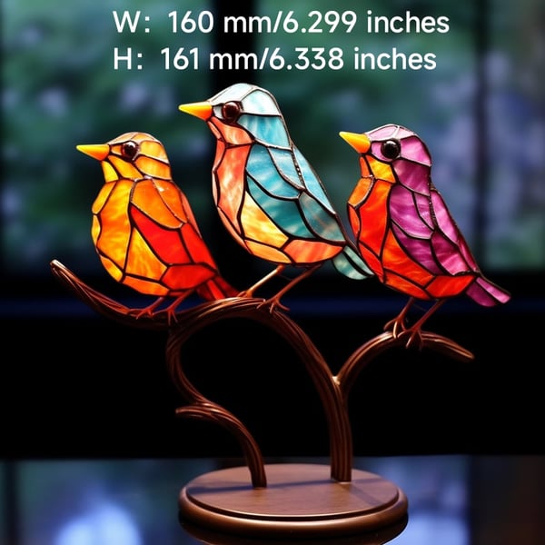 Stained Glass Birds on Branch Desktop Ornaments