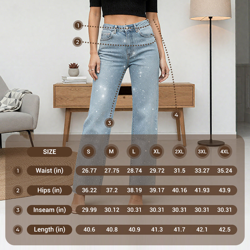 ✨Straight Leg Jeans With Rhinestones
