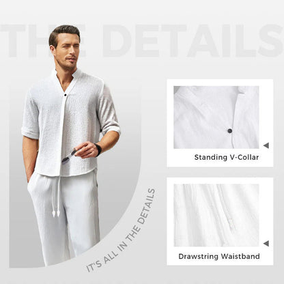 Men's Trendy Cotton Linen Top & Pants Two-Piece Set🎉BIG SALE