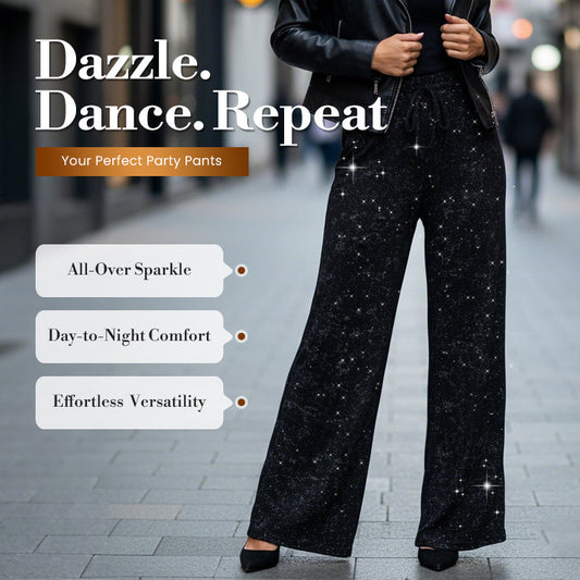 Women's Sequin Sparkle Wide Leg Pants with Elastic Waistband