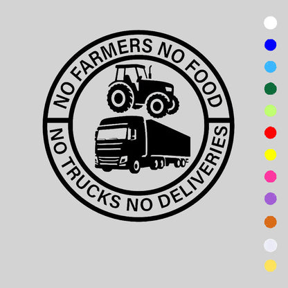 Car Vinyl Sticker: No Farmers No Food - No Trucks No Deliveries