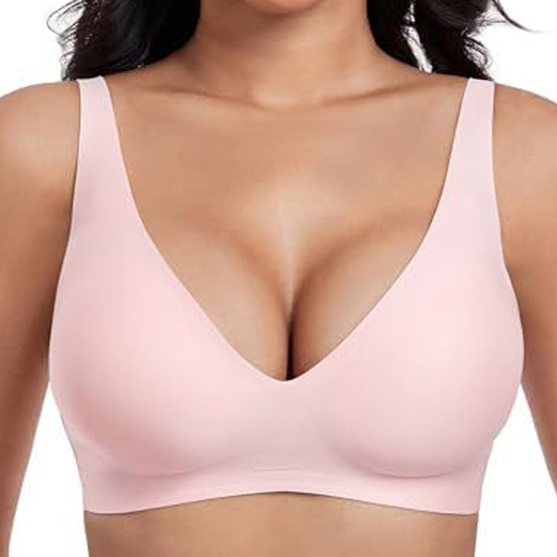 💖Womens Comfortable Wireless Bras Push Up Bralettes Seamless Tshirts Bras Deep V Everyday Bras