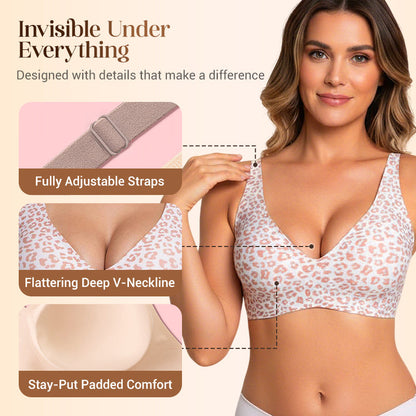 💖Womens Comfortable Wireless Bras Push Up Bralettes Seamless Tshirts Bras Deep V Everyday Bras