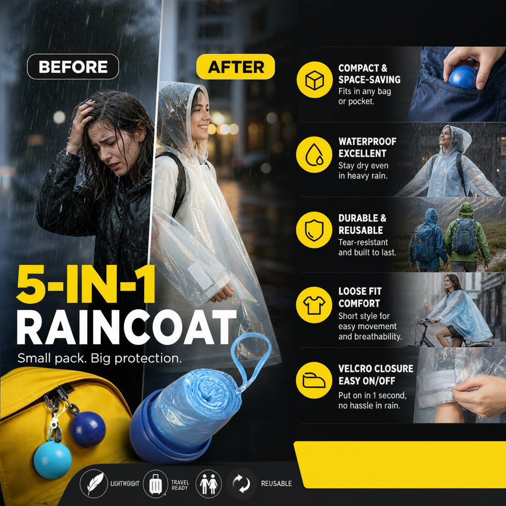 Mini Ball Shape Disposable Raincoat – Ultra‑compact ball packaging fits in any bag, purse or glove box. Waterproof & easy to use – always ready for sudden showers! 🌧️✨