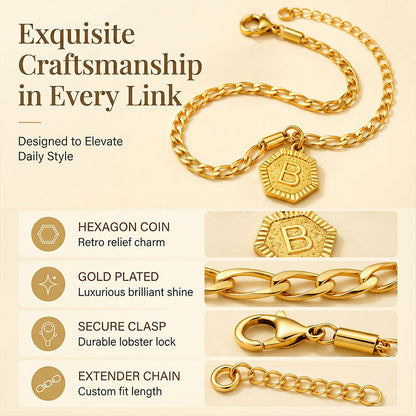 Gold Initial Anklet with Figaro Chain – Personalized letter, tarnish-resistant & adjustable length 👣