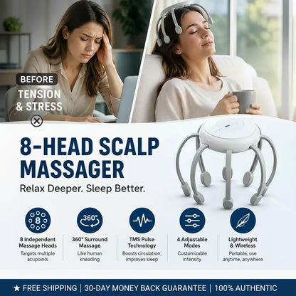 ✨ 8-Point Cordless Scalp Massager | 4 Modes & USB-C Rechargeable
