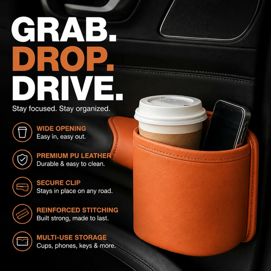 ✨ Clip-On Car Cup Holder & Organizer | Stylish PU Leather Storage
