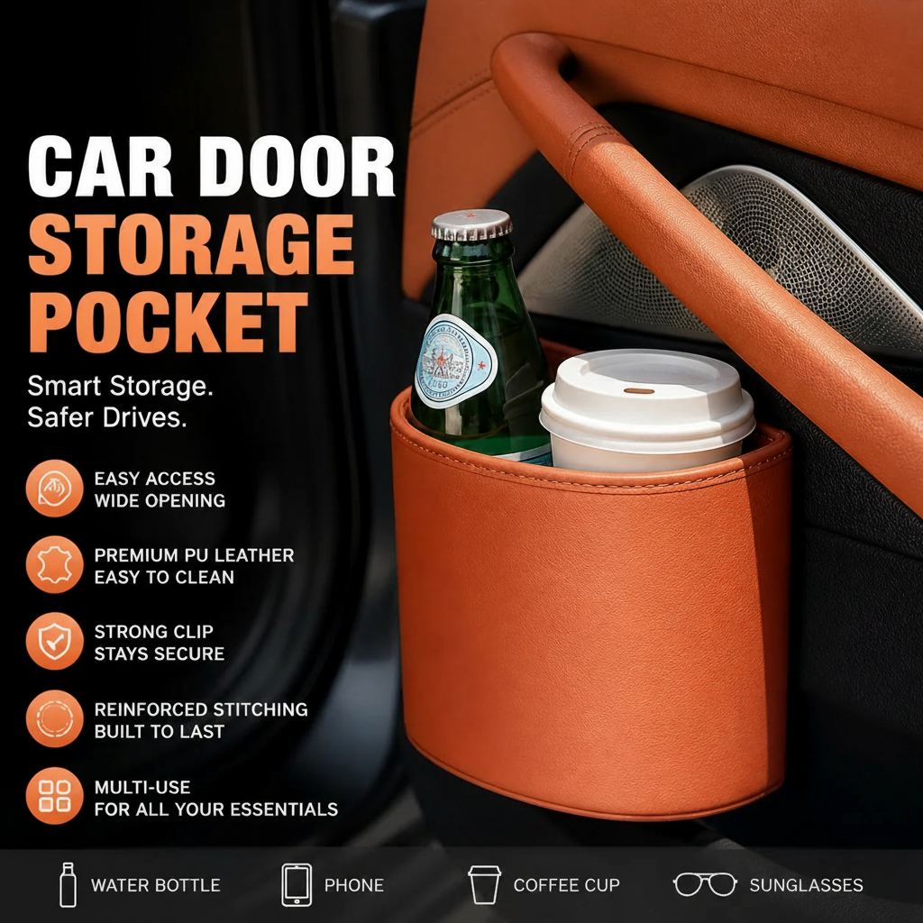 ✨ Clip-On Car Cup Holder & Organizer | Stylish PU Leather Storage