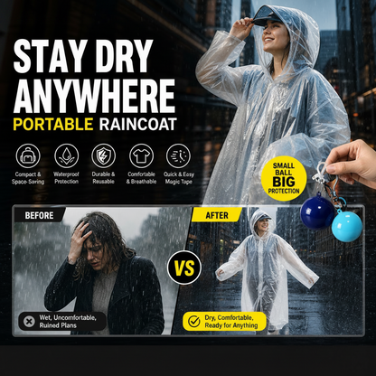 Mini Ball Shape Disposable Raincoat – Ultra‑compact ball packaging fits in any bag, purse or glove box. Waterproof & easy to use – always ready for sudden showers! 🌧️✨