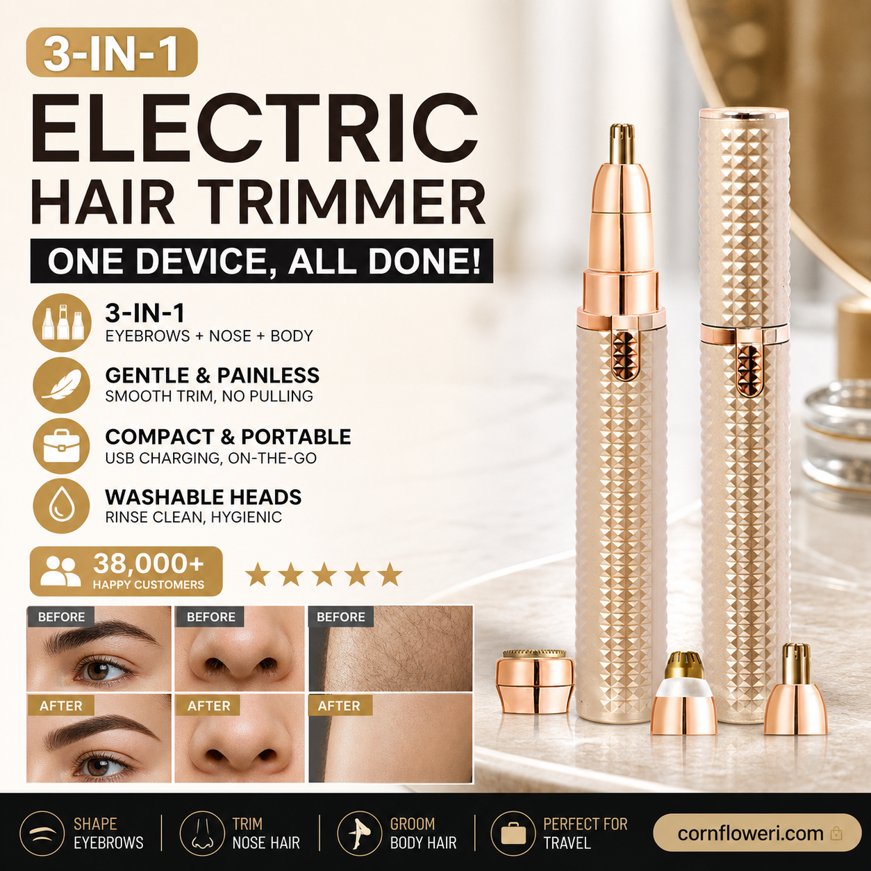 🔥 Portable Electric Eyebrow Trimmer – Interchangeable Heads 🪒