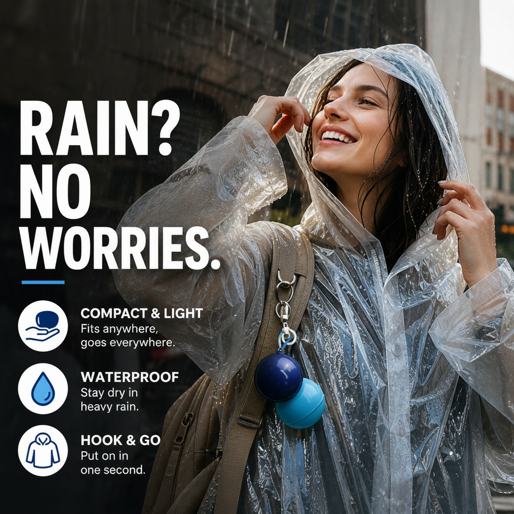 Mini Ball Shape Disposable Raincoat – Ultra‑compact ball packaging fits in any bag, purse or glove box. Waterproof & easy to use – always ready for sudden showers! 🌧️✨