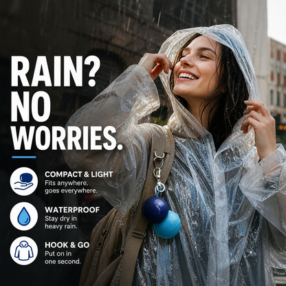 Mini Ball Shape Disposable Raincoat – Ultra‑compact ball packaging fits in any bag, purse or glove box. Waterproof & easy to use – always ready for sudden showers! 🌧️✨