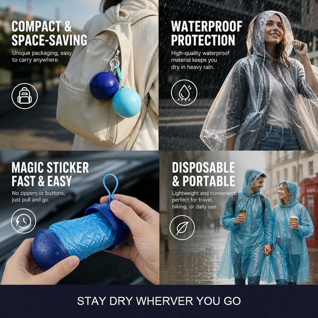 Mini Ball Shape Disposable Raincoat – Ultra‑compact ball packaging fits in any bag, purse or glove box. Waterproof & easy to use – always ready for sudden showers! 🌧️✨