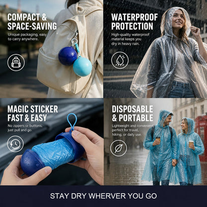 Mini Ball Shape Disposable Raincoat – Ultra‑compact ball packaging fits in any bag, purse or glove box. Waterproof & easy to use – always ready for sudden showers! 🌧️✨