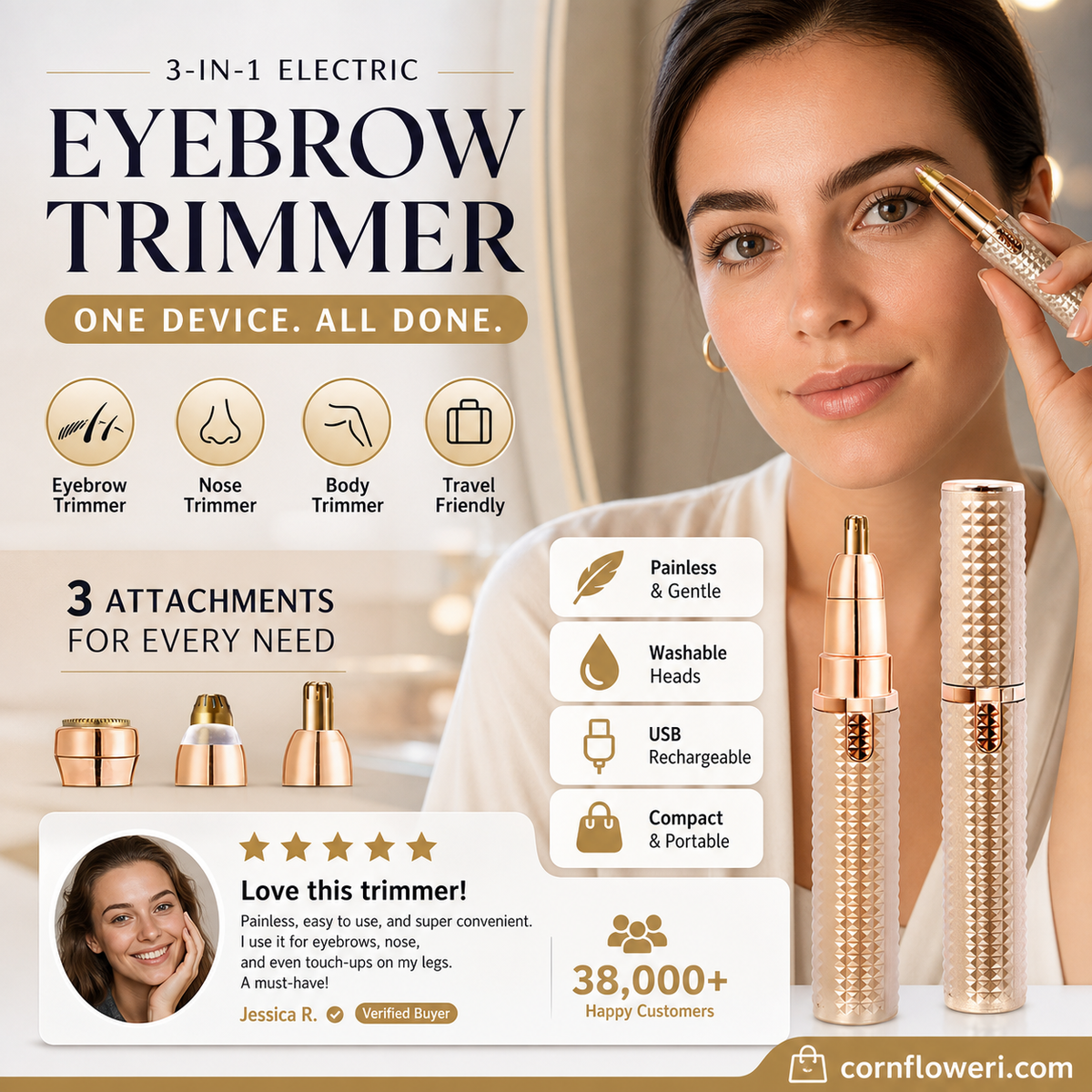 🔥 Portable Electric Eyebrow Trimmer – Interchangeable Heads 🪒