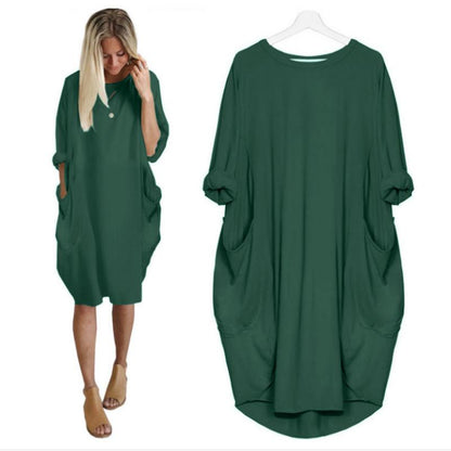 🎉Hot sale💝 Women Casual Loose Pocket Long Sleeves Dress