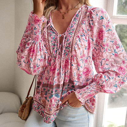 💖Women's Fashion Printed v-Neck Long Sleeve Shirt