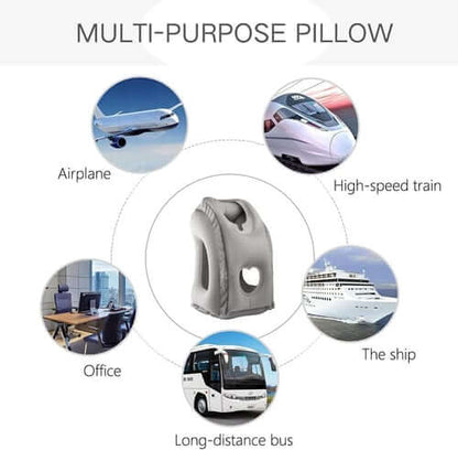 Inflatable Ergonomic Hollow-Cutout Travel Pillow – PVC Flocking, Quick Inflate, With Storage Bag ✨