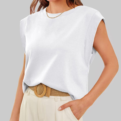 💗Solid Color Round Neck Cap Sleeve Top