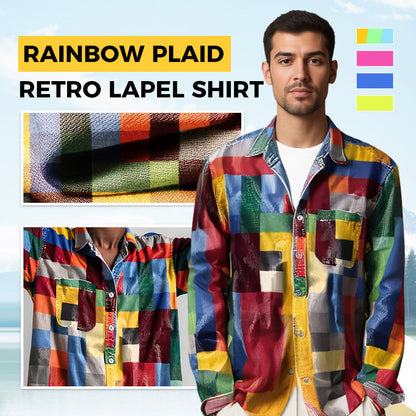 Rainbow Plaid Retro Lapel Shirt with Pockets