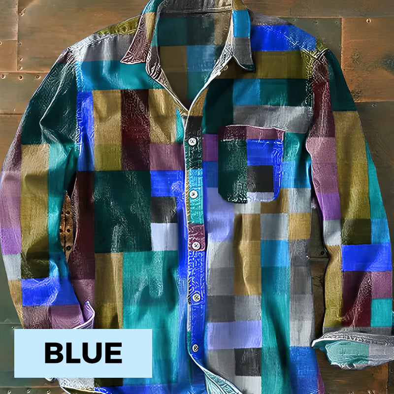 Rainbow Plaid Retro Lapel Shirt with Pockets