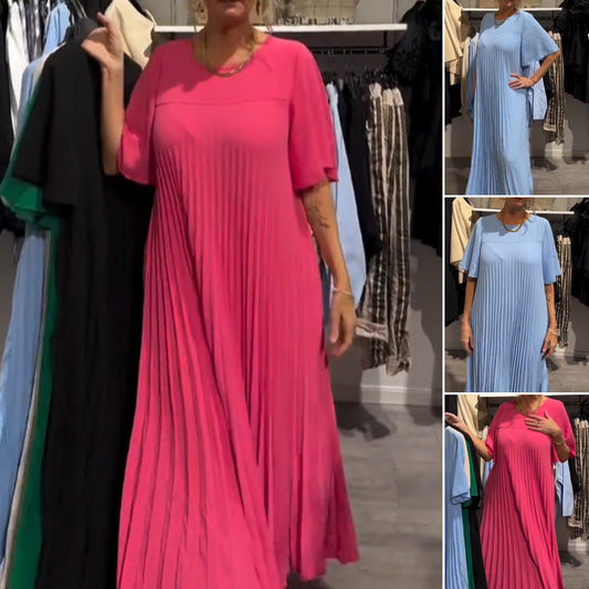 💖Women's Round Neck Solid Color Loose Dress