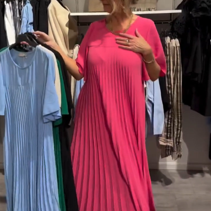 💖Women's Round Neck Solid Color Loose Dress