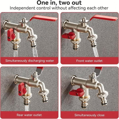 🔥Universal Stainless Steel Double Outlet Garden Water Faucet
