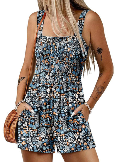 💃 Floral Print Sleeveless Shorts Jumpsuit with Pockets