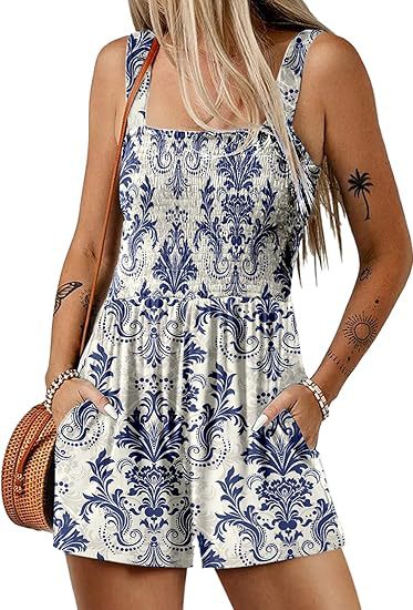 💃 Floral Print Sleeveless Shorts Jumpsuit with Pockets