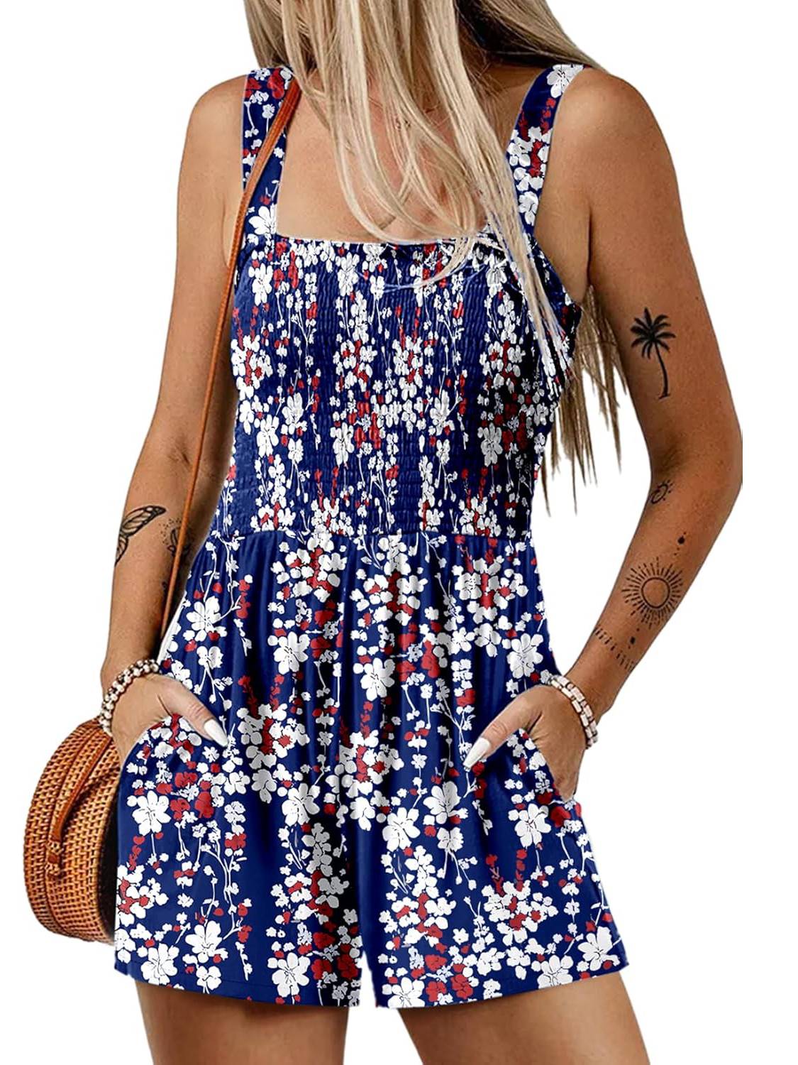 💃 Floral Print Sleeveless Shorts Jumpsuit with Pockets