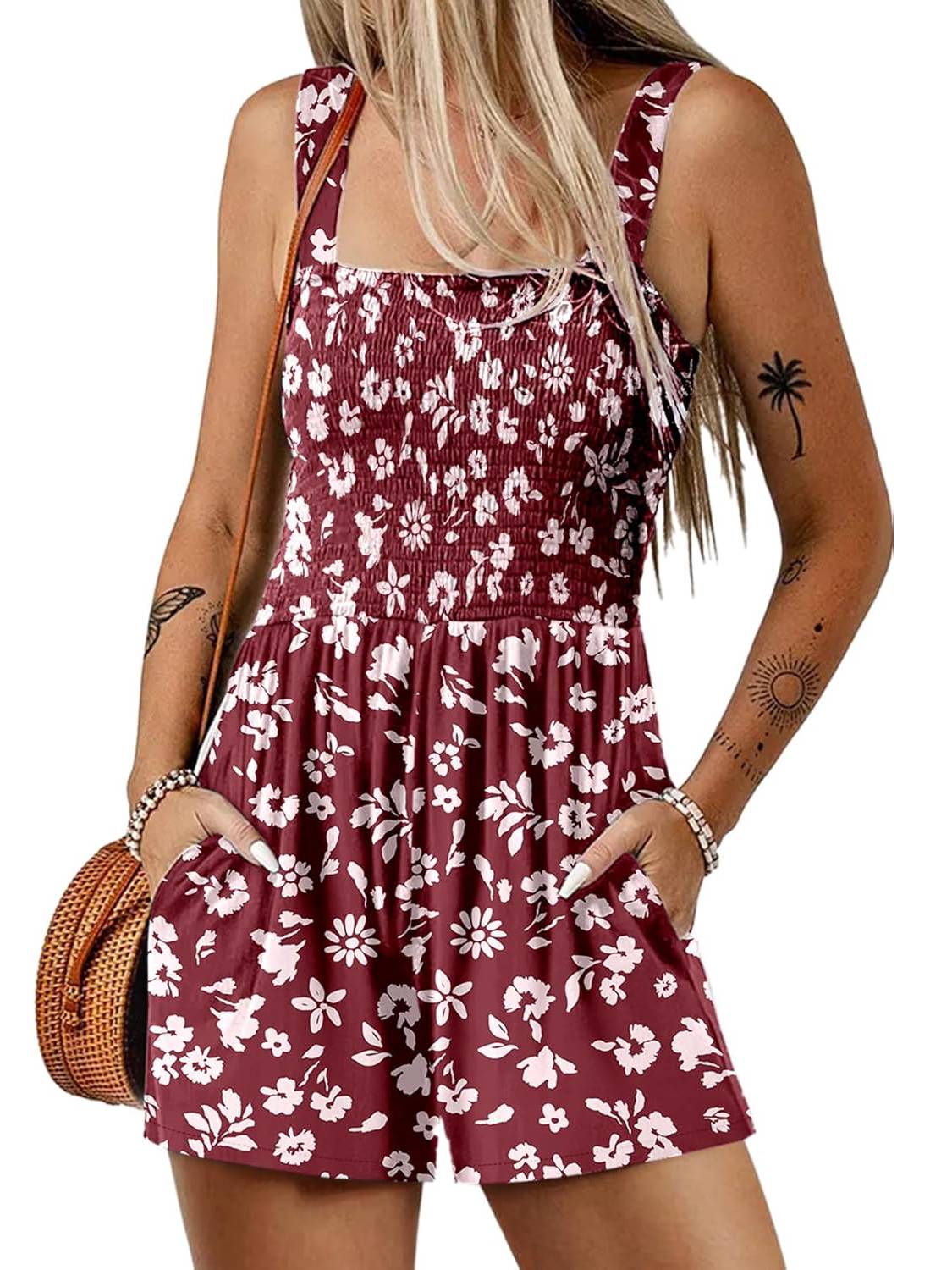 💃 Floral Print Sleeveless Shorts Jumpsuit with Pockets