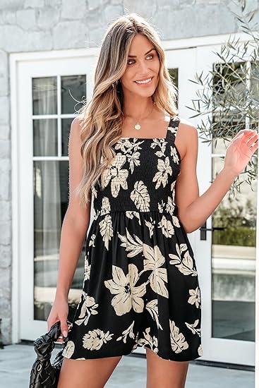 💃 Floral Print Sleeveless Shorts Jumpsuit with Pockets
