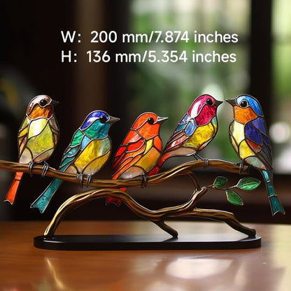 Stained Glass Birds on Branch Desktop Ornaments