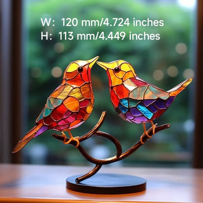 Stained Glass Birds on Branch Desktop Ornaments