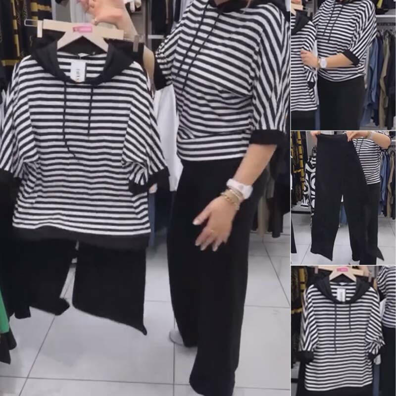 Women's Striped Top & Solid Pants Set